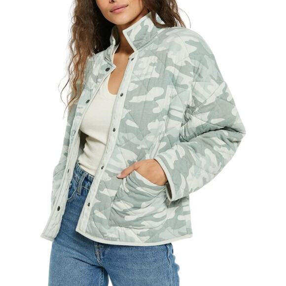 Z Supply Maya Camo Long Sleeve Snap Button Quilted Jacket Dusty Sage Small - Picture 1 of 9